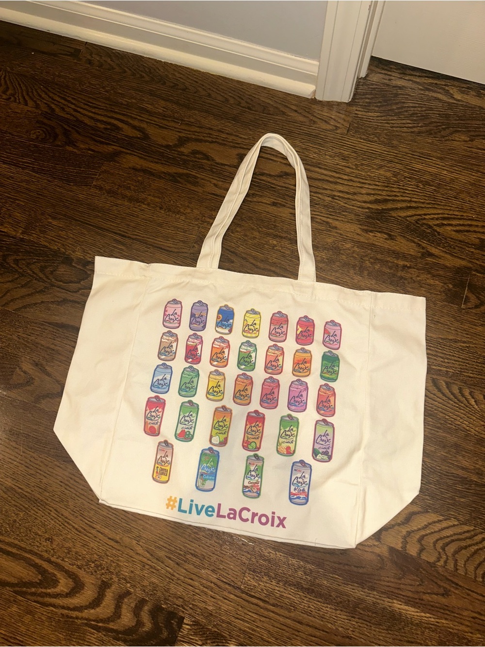 LaCroix #LiveLaCroix Canvas Tote Bag in Cream with Multicolor Cans